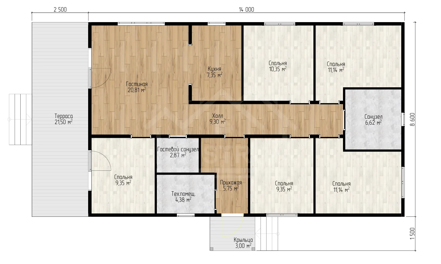 План 1-го этажа каркасный дом «Клаус» 145 м²