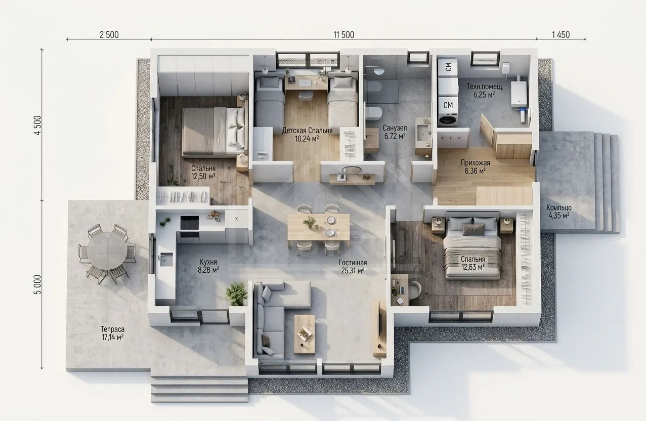 План 3D каркасный дом «Максимус» 119 м²