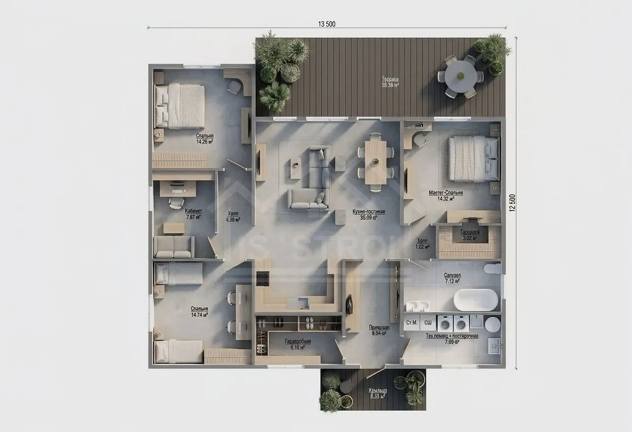 План 3D каркасный дом «Смит» 171 м²