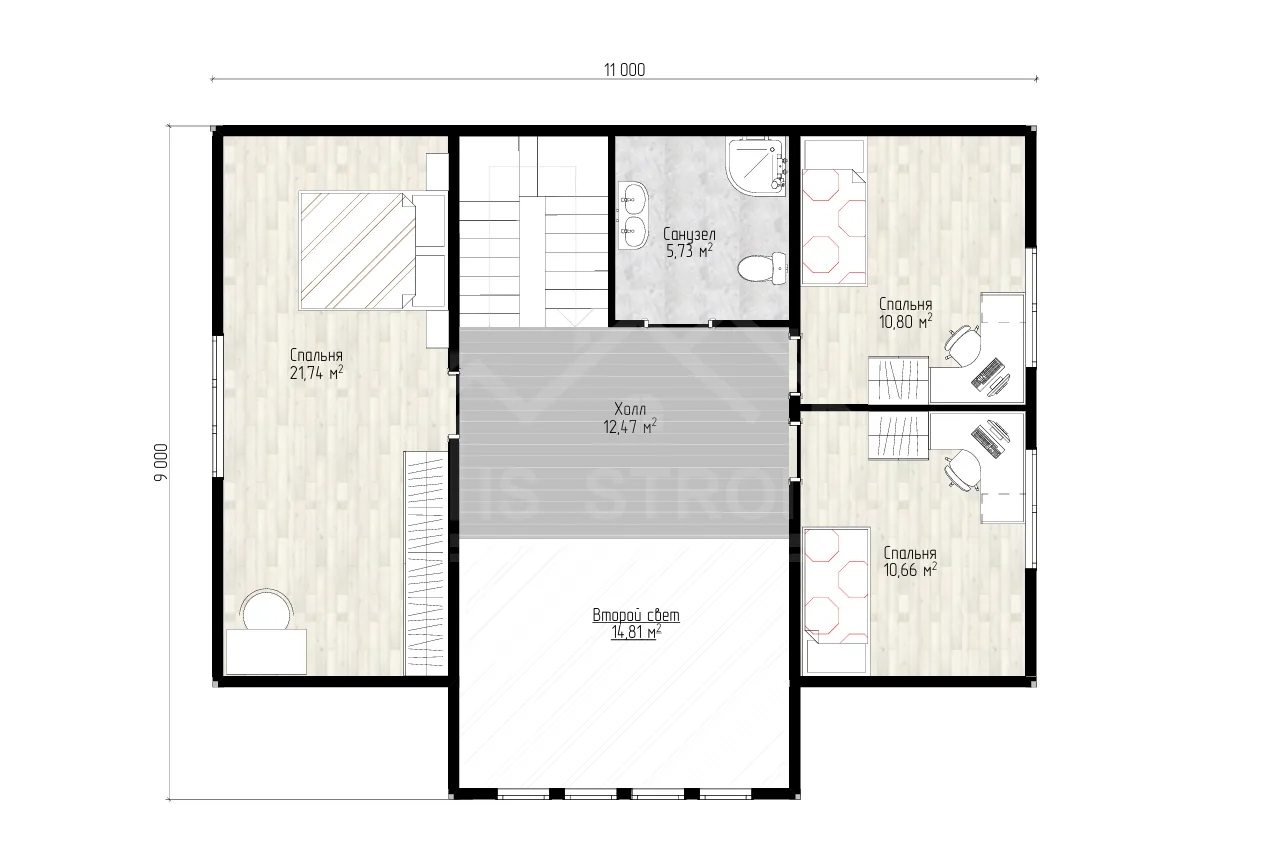 План 2-го этажа каркасный дом «Вдохновение» 220 м²