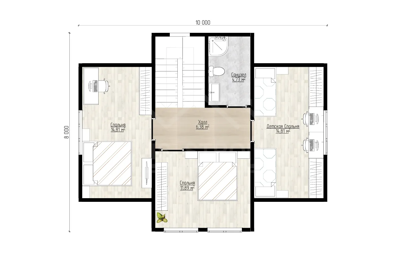 План 2-го этажа каркасный дом «Возрождение» 154 м²