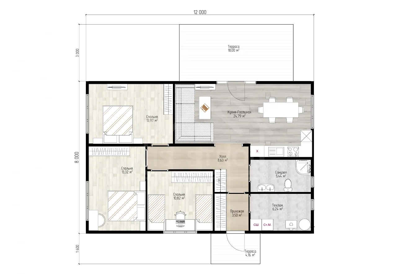 План дома каркасный дом «Фаворит» 118 м²