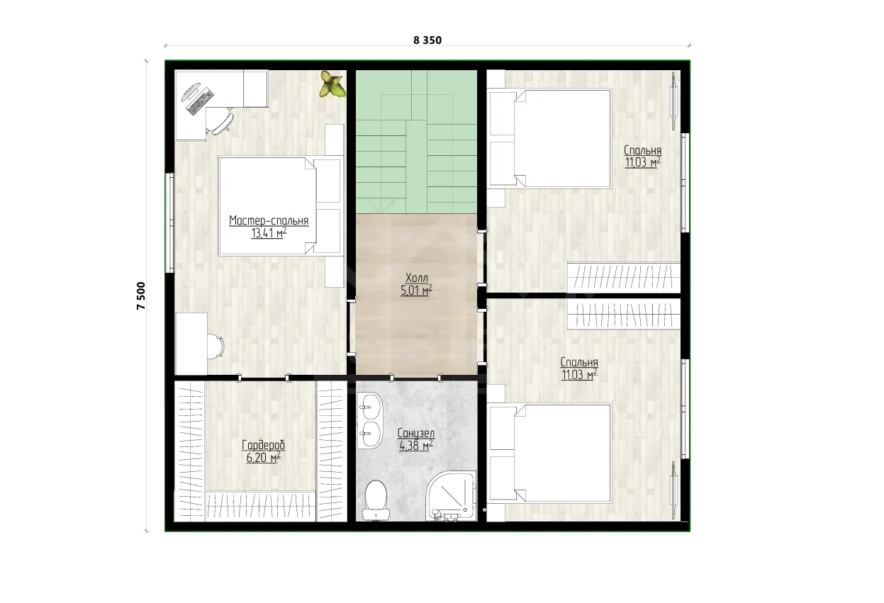 План 2-го этажа каркасный дом «Весна» 144 м²