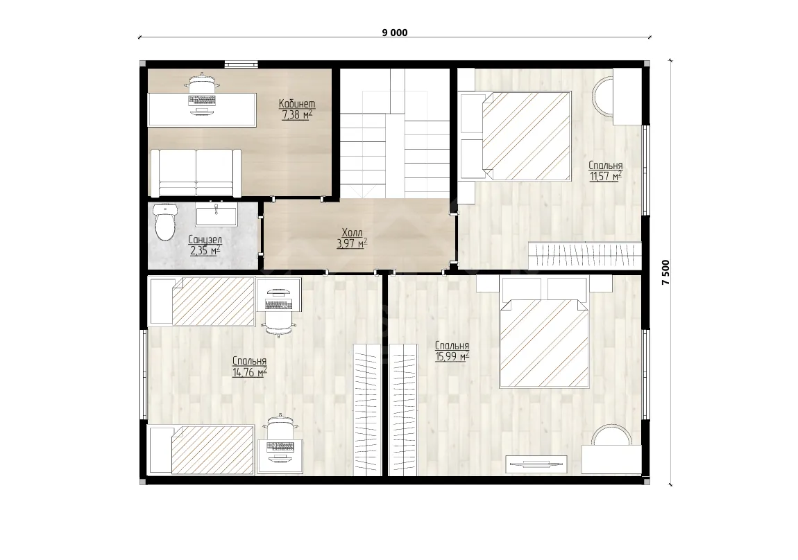 План 2-го этажа каркасный дом «Сириус» 146 м²