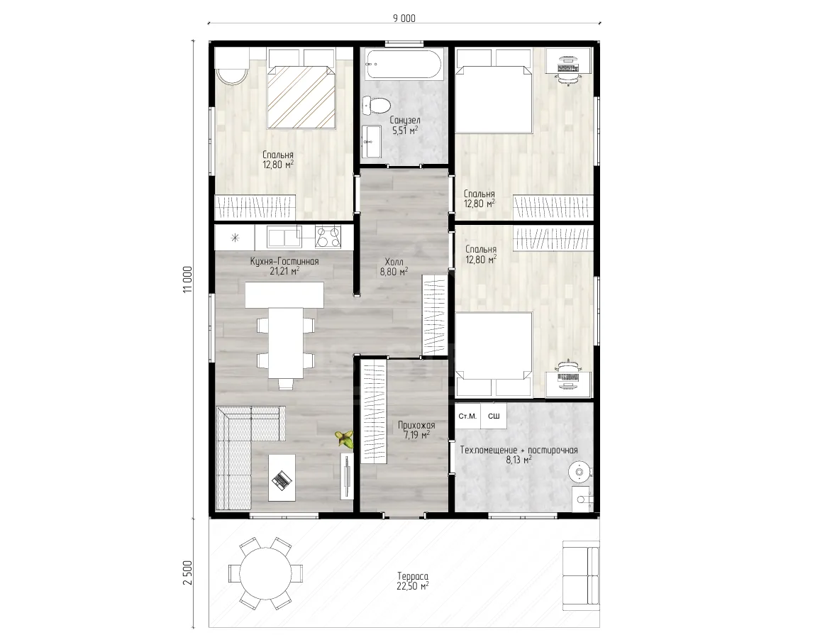 План дома каркасный дом «Эльбрус» 122 м²