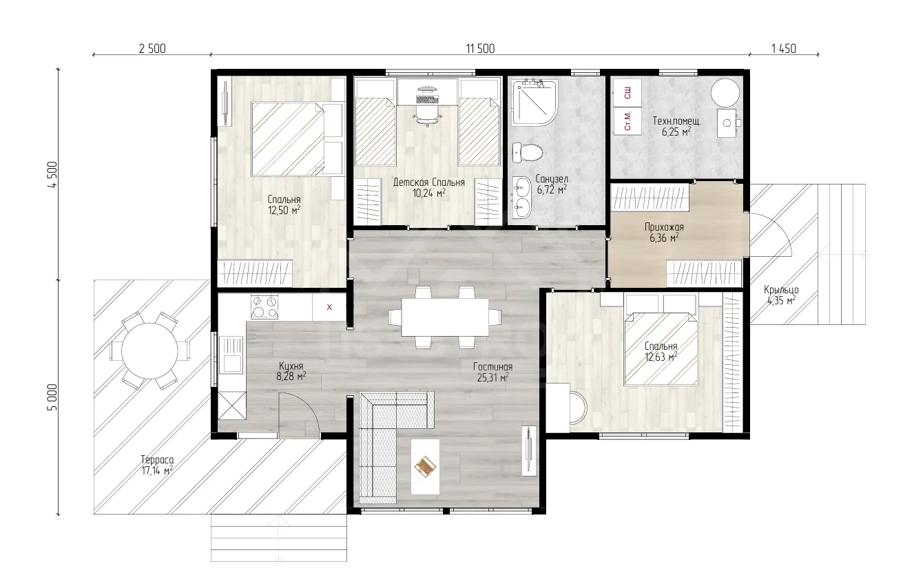 План дома каркасный дом «Максимус» 119 м²
