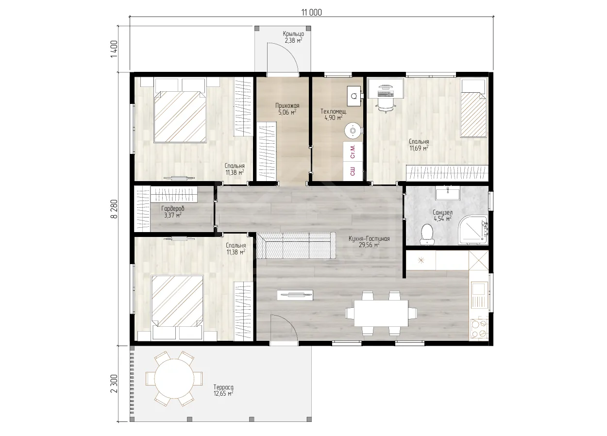 План дома каркасный дом «Венера» 106 м²
