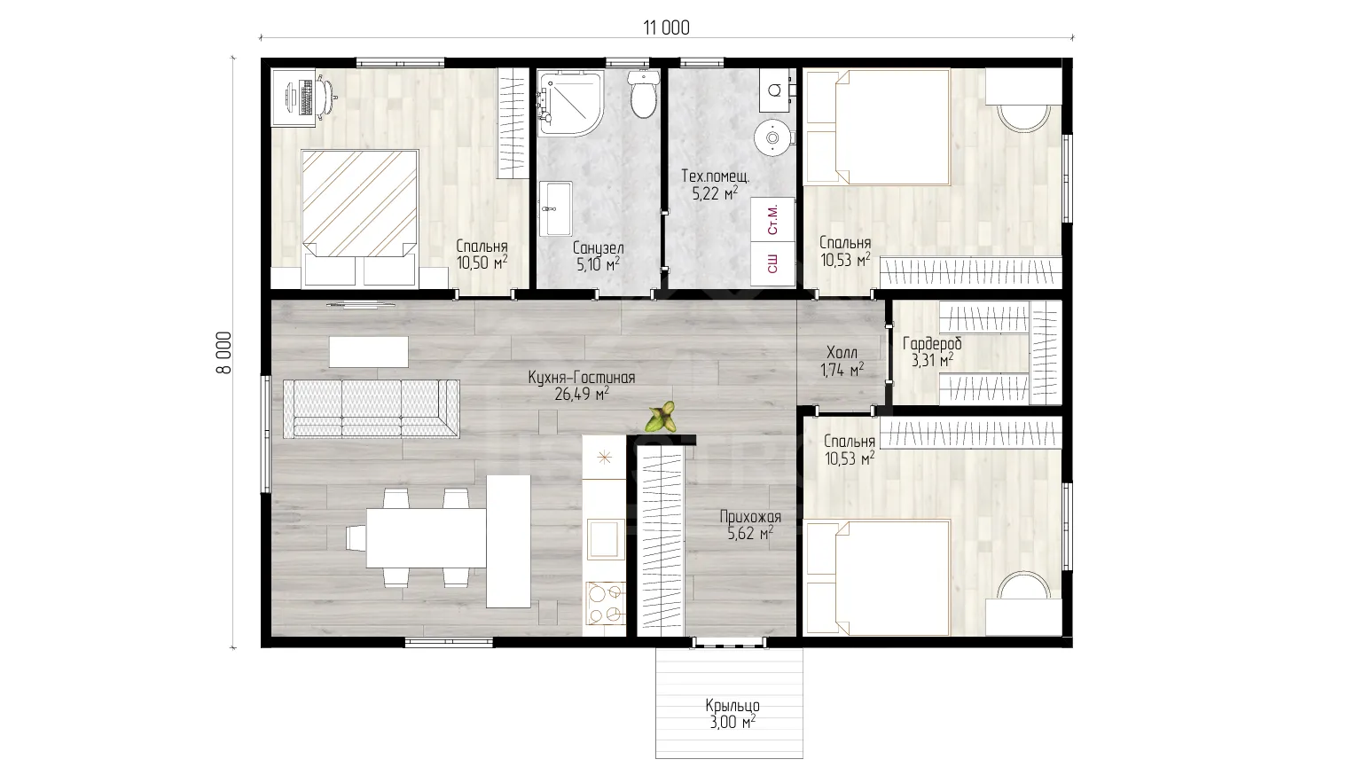 План дома каркасный дом «Меркурий» 91 м²