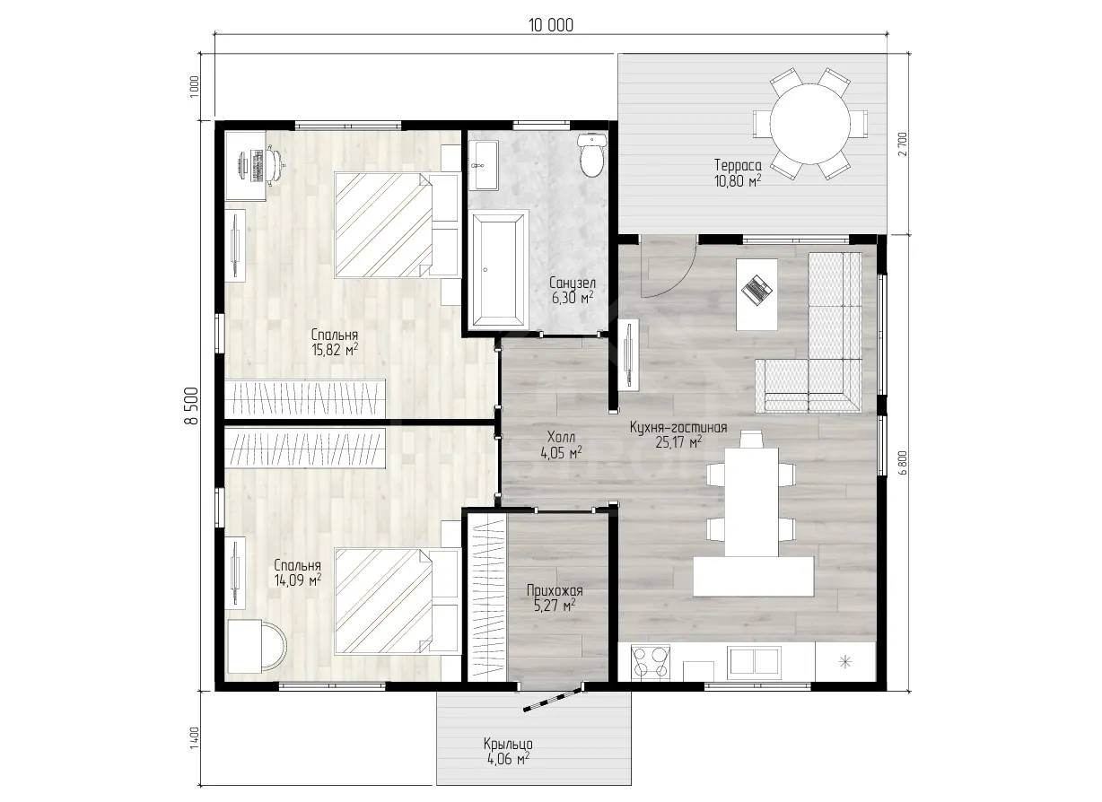 План 1-го этажа каркасный дом «Элегия» 93 м²