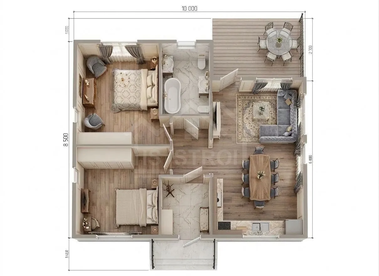 План 3D каркасный дом «Элегия» 93 м²