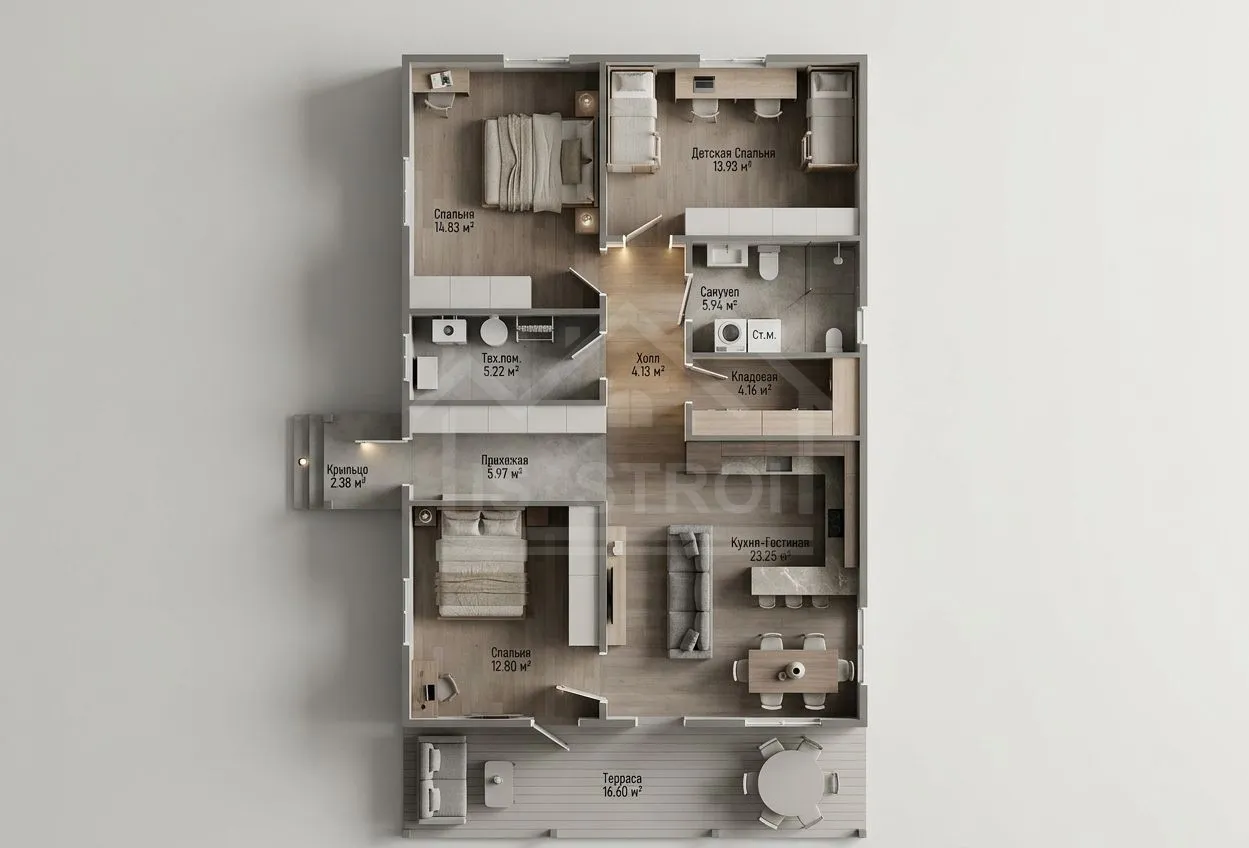 План 3D каркасный дом «Марс» 119 м²